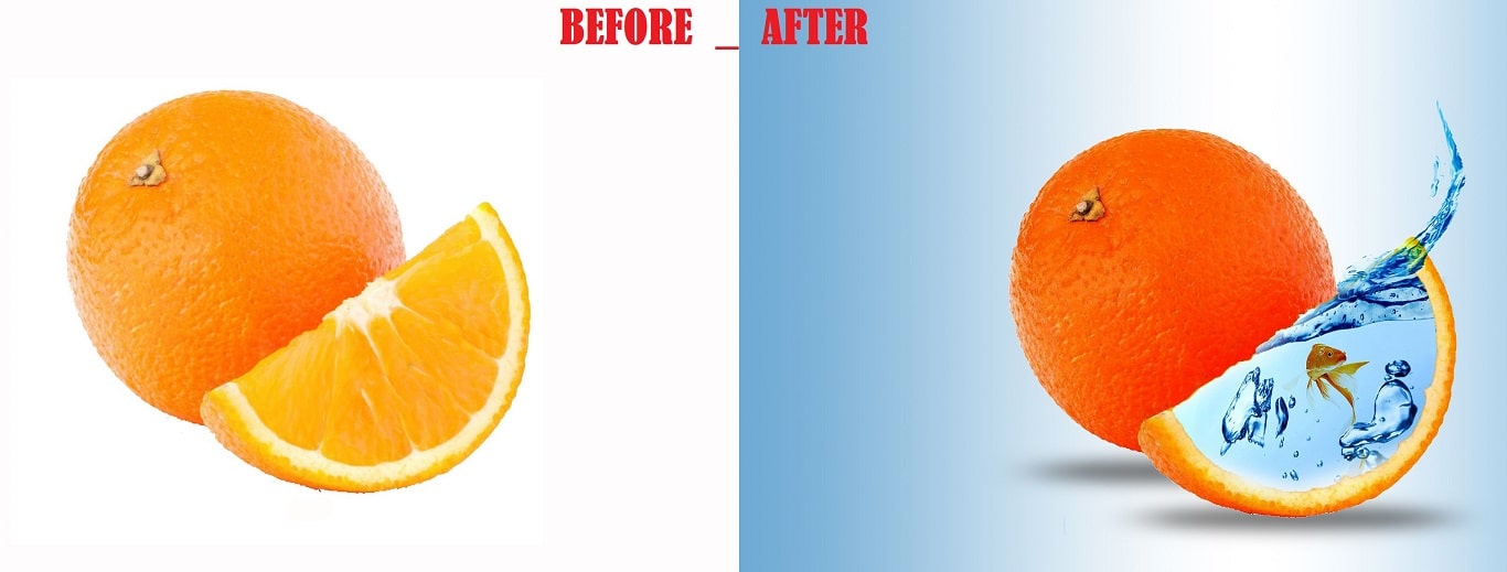 How to create water orange fruit and fish manipulation  in Photoshop