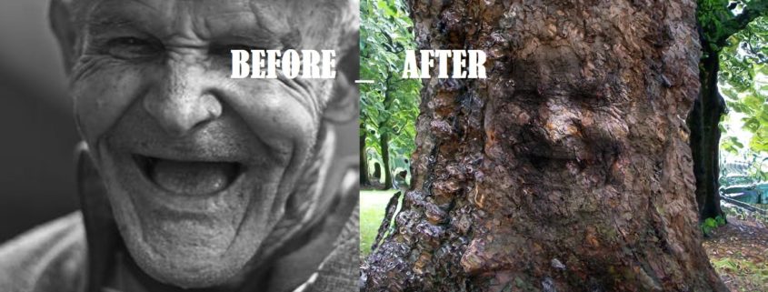 How to create Camouflage a Face onto Gnarly, TREE Bark - in Photoshop manipulation
